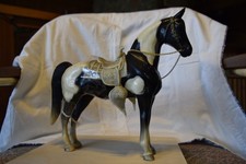 Vintage 50s Breyer USA Black & White Pinto Paint Horse w/Chain Reins Saddle picture