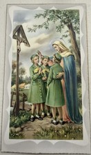 NEW VINTAGE GIRL SCOUT HOLY CARD-PROMISE AND LAWS-FRATELLI BONELLA-ITALY picture