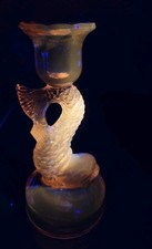 Vintage Tiffin Pink Rose Depression Glass Dolphin Koi Fish Candlestick Holder picture