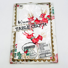MCM VTG Christmas Vinyl Tablecloth Santa Reindeer 52