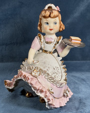 Vintage Lefton Waitress Bloomer Girl Figurine Gold Trim 1950's Rare picture