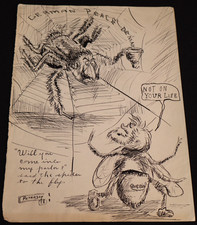 WWI Pen Art Illustration Drawing 'Germany Peace Demands to Russia' Peterson 1918 picture