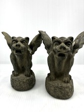 Vintage Concrete Gargoyles Set of Stone Gargoyle Taper Candle Holders Gothic MCM picture