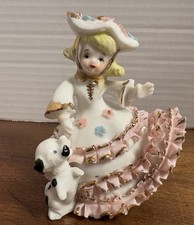 VINTAGE BLOOMER GIRL w/PUPPY FIGURINE CERAMIC JAPAN 4