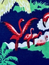 Mrs Roper In Miami 1970’s FLAMINGOS Novelty Dress Barkcloth Era Vintage Fabric picture