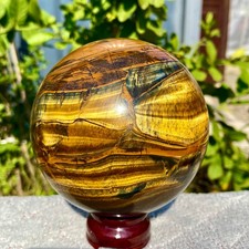 3.46LB Large Natural Tiger's Eye Ball Quartz Crystal Sphere Gem Healing Décor picture