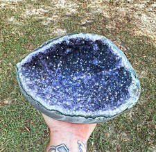 Brazilian Purple Amethyst Geode Crystal Cluster Display 9lbs 3oz picture