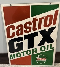 VINTAGE CASTROL GTX MOTOR OIL DOUBLE SIDED GAS OIL ADVERTISING ALUMINUM SIGN picture