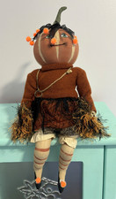 Joe Spencer Gathered Tradition Pumpkin Cheerleader Art Doll Halloween Decoration picture