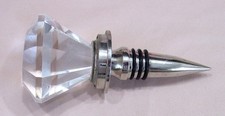 Vintage Large Faceted Crystal Glass Wine Bottle Stopper Silver Tone 4.5” picture