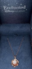 Enchanted Disney Fine Jewelry Belle Rose Diamond Pendant Necklace 925 Silver picture