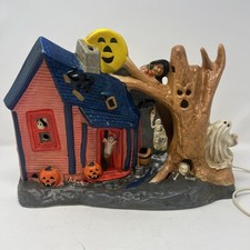 VINTAGE PACIFIC RIM HAUNTED HOUSE CERAMIC LIGHT UP BLINKING HALLOWEEN #6464 BOX picture