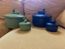 Rare Martha Stewart Collection Green Cow Navy Duck 9in 4in Casserole Dishes 4pc picture