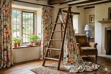 2 Drapes Battersea Classic English Huge Tangerine & Red  Floral  Ivory OPENSTOCK picture