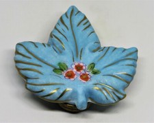 LIMOGES FRANCE BOX - CHAMART - BLUE MAPLE LEAF WITH ORANGE & WHITE FLOWERS picture