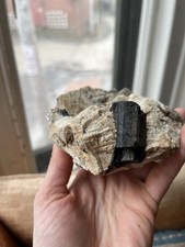 Huge Black Tourmaline Schorl Crystal In Matrix Maine Locality 6” Feldspar Quartz picture