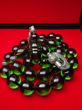 Vintage Green Musky 7UP Misbaha 33 Beads 13x16mm Silver Tassel Prayer Beads. picture