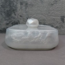 WHITE SHIMMER Covered Trinket Box Vanity Jewelry Jar Lid Square Container picture