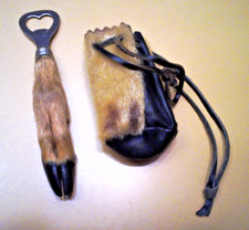 Vtg Collectible Deer Foot Bottle Opener with Leather Pouch with Fur picture