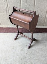 Vintage Priscilla Wood Sewing Box Cabinet Stand Trestle Caddy Knitting Basket F3 picture