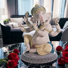 Lladró Bansuri Ganesha Figurine  Gloss Porcelain Hindu Deity Sculpture 01008303 picture