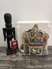 Christmas Lot: Black Wooden Nutcracker & Lighted Train Station House w/ Box picture