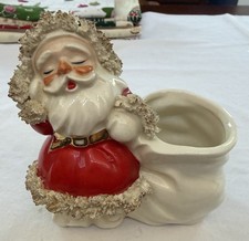 Vintage NAPCO Ruggles Disneyland Calif Santa with Bag Spaghetti Trim Planter picture