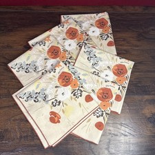 Vintage 1970s Oleg Cassini Cloth Napkins Set of 6 Retro Botanical Poppy USA picture
