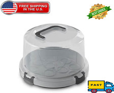 Mainstays Cake & Cupcake Carrier with Flippible Base, Lid, Handle & Clasps, Grey picture