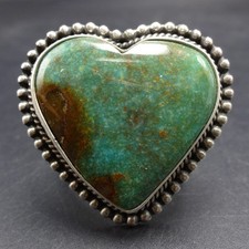 ANNIE HOSKIE Navajo HEART SHAPED TURQUOISE CAB Sterling Silver RING size 8.75 picture