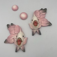 VTG Pink Chalkware Fish Wall Plaques Retro Kitsch Miller Studio 1970 Granny-Core picture
