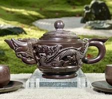 Vintage 9-Piece Set Hand Carved Stone Tea Set W/Empaistic Dragon Tea Pot Marked picture