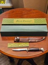 Vintage Ka-Bar Fixed Blade Hunting Knife w Sheath Box USA Stacked Leather 1224 picture