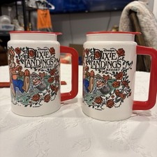(2) Vintage 1990s Disney Dixie Landings Resort Plastic Travel Souvenir Mug w/Lid picture