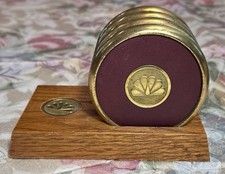 Vintage NBC Brass & Leather Coasters Set Of 4 1960’s picture