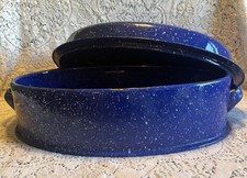 VNT Cobalt Blue Speckled Enamelware Dutch Oven/Roasting Pan Heavy & Durable picture