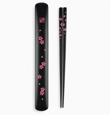 Portable Bamboo Chopsticks w/ Case Reusable Travel Set Sakura Pattern S-3643 picture