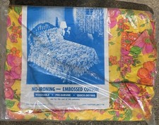 Vintage 1960s Flower Power Bedspread MOD Full Size Coverlet NOS RARE SEALED picture