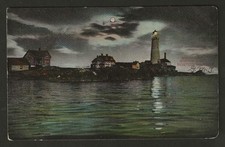 Moonlight, Boston Light, Boston Harbor, Boston, Mass. Post Card picture