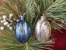 Lpt Of 2 Vintage MERCURY GLASS FIGURAL Blue Gold Christmas Ornament 2.5” picture