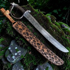 Custom Hand-Forged Talwar, Damascus Steel Skull Sword, Mosaic Damascus Sword. picture