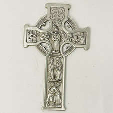 VINTAGE 1999 JEWELED CROSS CO. CELTIC PEWTER CROSS 8” WALL HANGING picture