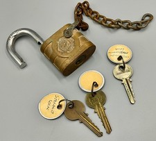 Vtg WWII US Army Ordnance Dept Ammunition Brass Padlock Yale 2141 w/ 3 Keys Tags picture