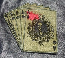 DEAD MAN'S HAND ACES SKULL OUTLAW IRON ON MC BIKER PATCH 4.0 inch picture