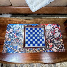 Franklin Mint Civil War Chess Set Complete + NEW 18x36 Battlefield Display Mat picture
