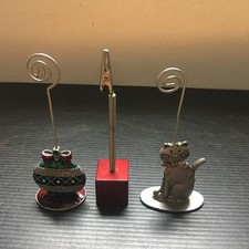 3 VTG 1990s Festive, Feline Photo Note Clip Stands Christmas Ornament Cat Design picture