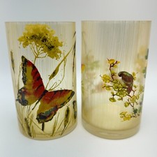 Vintage MCM Drinking Glasses Set Butterfly Floral Painted Tumblers 6in picture
