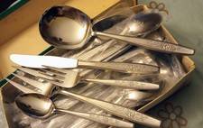 Vtg New 64 Piece Hull Flatware Lifetime Stainless Steel. Viscount. Serves 12 picture