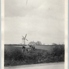 c1910s Savenay France Snapshot Photo Windmill Moulin Farm Rural Couple Cow Vtg picture