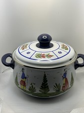 HB Quimper Enamelware Casserole / Soup Pot Made in West Germany by AGT picture